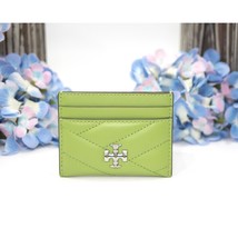 Tory Burch Wild Leaves Green Leather Kira Quilted Logo Card Case Mini Wa... - $133.16