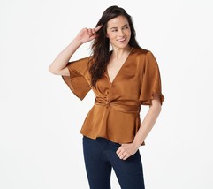 Bishop + Young Pebbled Satin Front Twist Karlie Top (Bronze, X-Small) A3... - £15.41 GBP