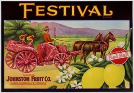 1940&#39;s Festival Lemon Fruit Crate Label Vintage Red Ball Lemons Santa Barbara Ca - £9.95 GBP