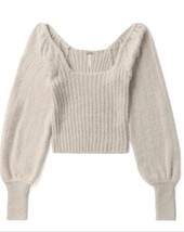 Free People Katie Cropped Ribbed Square Neck Balloon Sleeve Sweater XL B... - $42.52