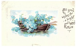 Good Wishes for a Bright and Happy Future Antique Postcard w/ Canoe Flowers 1910 - £10.79 GBP