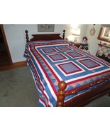 HAND STITCHED &amp; APPLIQUED Geometric Swirl PATCHWORK Cotton BED COVER--87... - £77.85 GBP