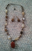 005 Agate? Stone Earring &amp; Necklace Set - £19.54 GBP