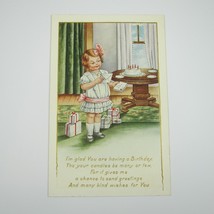 Postcard Birthday Greeting Antique 1910s Girl Reads Mail Presents Cake UNPOSTED - £7.94 GBP