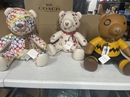 Coach Collectible Leather Bears Set of 3 Pride Hearts Cherry Peanuts 11 Inches - £1,849.56 GBP