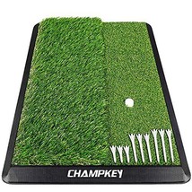 CHAMPKEY Dual-Turf Golf Hitting Mat | Come with 9 Golf Tees &amp; 1 Rubber Tee - £46.37 GBP