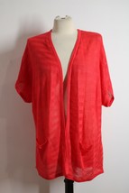 Chico&#39;s 2 (L) Red Short Sleeve Open Ramie Rayon Knit Tunic Cardigan Sweater - £19.31 GBP