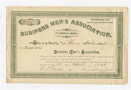 Business Men&#39;s Association of Evansville Indiana Member Certificate 1888 - £13.99 GBP