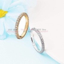 2023 Woman 925 Sterling Silver and 14k Gold-plated Timeless Pave Single-row Ring - £13.95 GBP