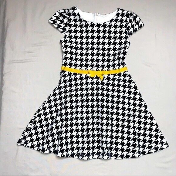 Primary image for Gymboree Dress Girls 7 houndstooth black white yellow spring Easter preppy