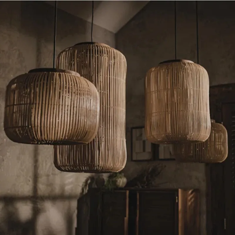Japanese Rattan pendant light vintage laterns Wabi-sabi Lights Living Room - £122.71 GBP+
