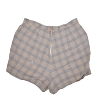 Vintage 50s Cotton Shorts Womens S 26 Mini Plaid High Waisted Woven 40s 60s - £30.81 GBP