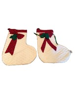 Primitive Christmas Vintage Quilt Stocking Handmade Holly Bow Red White ... - £10.04 GBP