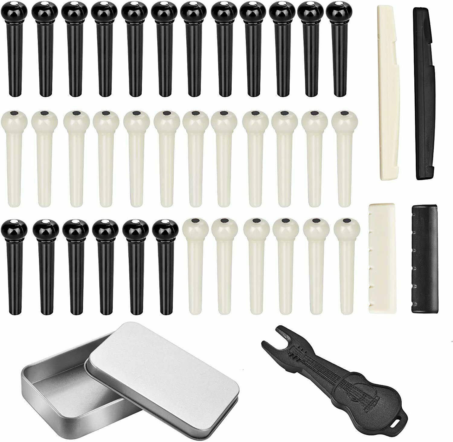 Acoustic Guitar Bridge Pins Ivory Black 36-Pack Bridge Pin Puller Remove... - $15.83