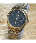 Nelsonic Quartz Watch Men Gold Tone Diamond Fluted Bezel Date Analog New... - £25.51 GBP
