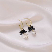 Gold Black Bow Diamond Zircon Dangle Earrings For Woman Sweet Crystal Stud Earri - £16.92 GBP