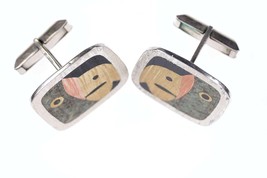 Mid Century Modern Taxco Mixed Metals and Chip inlay cufflinks - £106.83 GBP