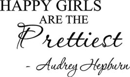 Orange 15&#39;&#39; X 25&#39;&#39; Happy girls are the prettiest. Audrey Hepburn. Vinyl wall art - £10.13 GBP