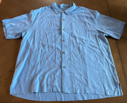 Tommy Bahama Blue 100% Silk Button Down Men&#39;s Size XL Shirt Resortwear T... - $29.52