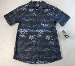 Tony Hawk Shirt Boys Medium Black Blue Floral Short Sleeve Collared Butt... - £6.67 GBP
