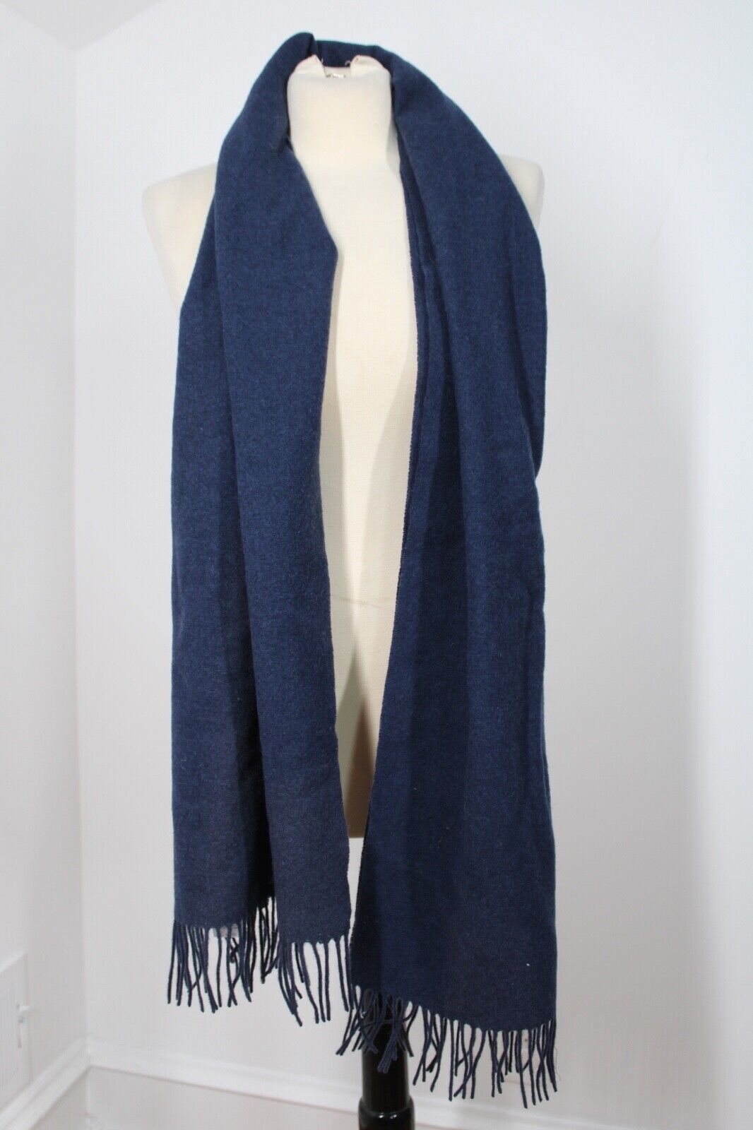 Primary image for NWD J. Crew Dark Blue 100% Wool Wide Rectangle Fringe Scarf BB203 16.5x71