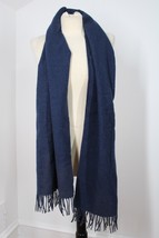 NWD J. Crew Dark Blue 100% Wool Wide Rectangle Fringe Scarf BB203 16.5x71 - £30.44 GBP