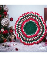 Vtg Hand Crocheted Christmas Doiley Skirt Centerpiece Red/Wht/Grn 21&quot; Ci... - $33.24 CAD