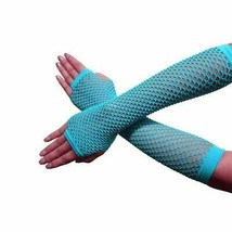 Neon Tone Long Fishnet Fingerless Elbow Sleeves Gloves Punk Costume - Skyblue - £3.96 GBP