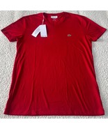 Lacoste Red Short Sleeve 100% Pima Cotton V-Neck Jersey T-Shirt Size M NWT - $620.63 MXN
