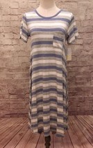 LuLaRoe CARLY Dress Heather Blue Gray Striped Rayon Jersey Knit Dress XX... - £25.52 GBP
