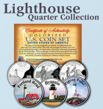 Historic American * LIGHTHOUSES * Colorized US Statehood Quarters 3-Coin Set #4 - £9.75 GBP