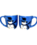 Lot of Two large mugs Christmas Snowman Blue Ceramic First Snowfall - $19.75