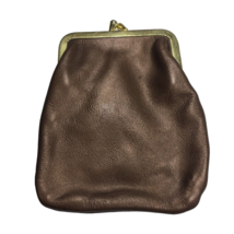 Vintage 70s Dark Brown Leather Coin Change Purse Pouch KissLock 4.2&quot; X 3.5&quot; - £14.68 GBP