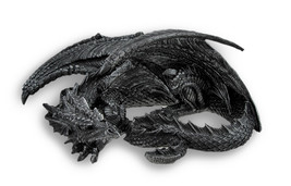 Scratch &amp; Dent Somasaurus Metallic Black Gothic Sleeping Dragon Statue 12 in. - £31.39 GBP