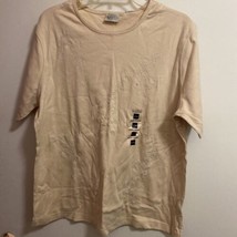 Classic Elements Womens Shirt 16 18 W Beige With Sewn Print New - $6.41