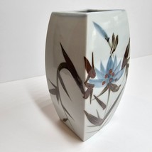 Japanese Ceramic 7&quot; Vase Bamboo Flowers Hand Painted Square Shaped Vintage - £17.66 GBP