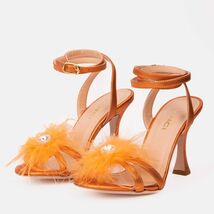 The Siena Orange Leather Ankle Strap Plumed Women Sandal Final Sale! image 2
