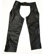 Wolf Black Leather Motocycle Chaps Pant’s Men&#39;s Size Medium Made in Canada - $54.45