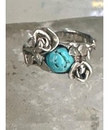 Turquoise ring floral handmade size 5.75 sterling silver women girls - $1,830.86 MXN