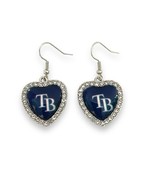 NEW WOMENS TAMPA BAY RAYS BASEBALL SILVER CRYSTAL HEART EARRINGS | DANGL... - $313.73 MXN