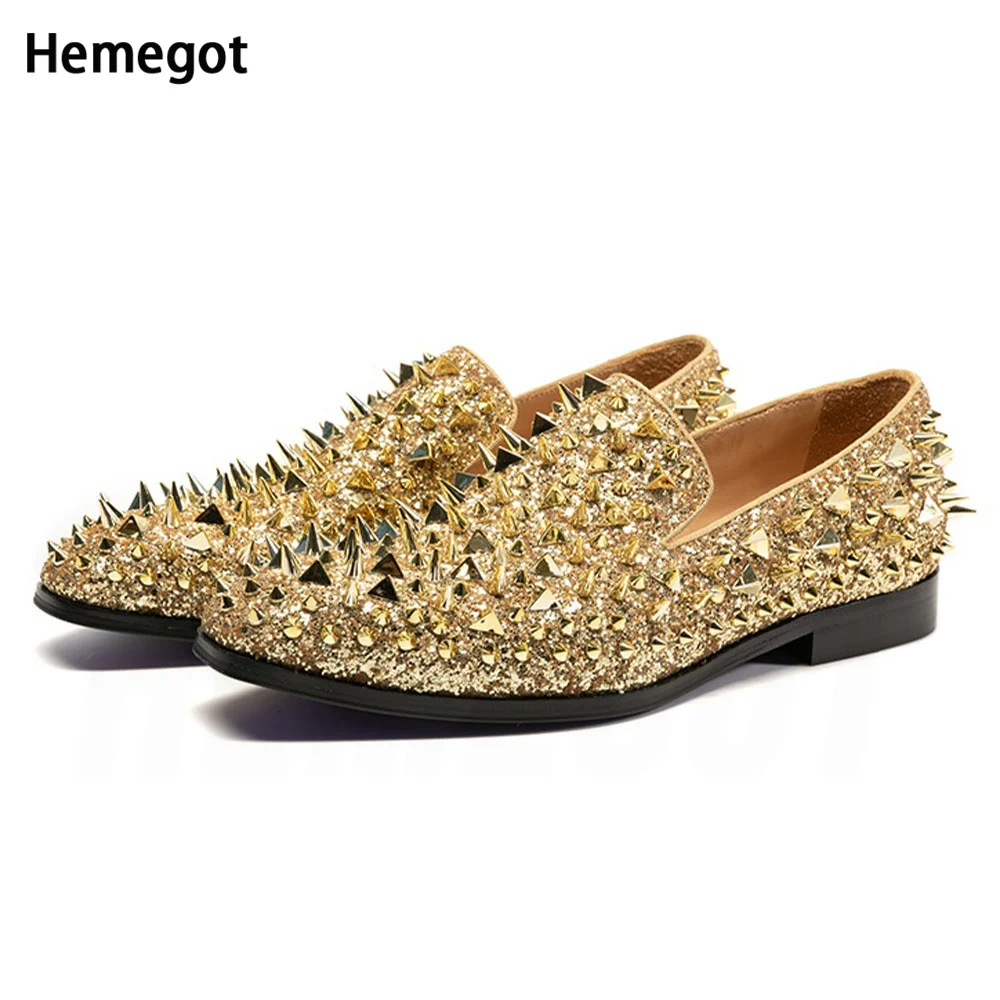 Rivets loafers bling bling gold glitter round toe slip on flat leisure shoes flat shoes thumb200