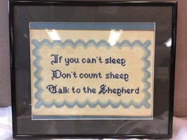 Finished Matted Framed Cross Stitch Embroidery Saying in Blue Colors - £31.72 GBP