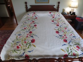 &quot;Watercolor-Like&quot; FLORAL BORDER Cotton/Poly Blend WHITE TABLECLOTH   - 6... - £9.43 GBP