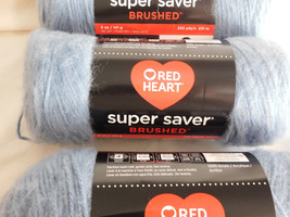 Red Heart Super Saver Brushed Misty blue lot of 3 Dye Lot 643722 - £12.57 GBP