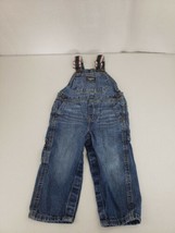 VTG Oshkosh B&#39;gosh VESTBAK Baby Boy Lt Blue Denim Coveralls 12M-18M Flag Straps - £11.72 GBP