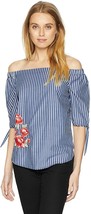 Kensie Blue/White Striped Floral Embroidered Off The Shoulder Top Nwt Medium - £8.22 GBP
