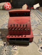 Vintage 1949-50 Toy Tom Thumb Red Metal Cash Register Made in Mich. USA - $22.98