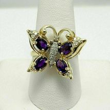 2CT Oval Cut Simulated Amethyst Butterfly Engagement Ring 925 Silver Gold Plated - £77.88 GBP