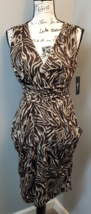 IZ Byer Sheath Dress Womens Large Brown Zebra Print Tie Belted V Neck Wide Strap - £20.44 GBP