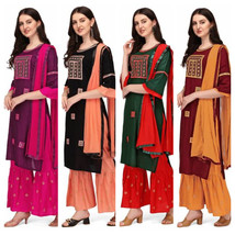 Women Cotton Salwar suit &amp; Dupatta Readymade Daily wear M to XL Wine,Maroon - £27.60 GBP